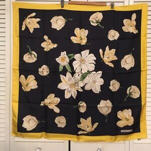 Tiffany & Co. Navy Blue and Yellow Floral Silk Scarf